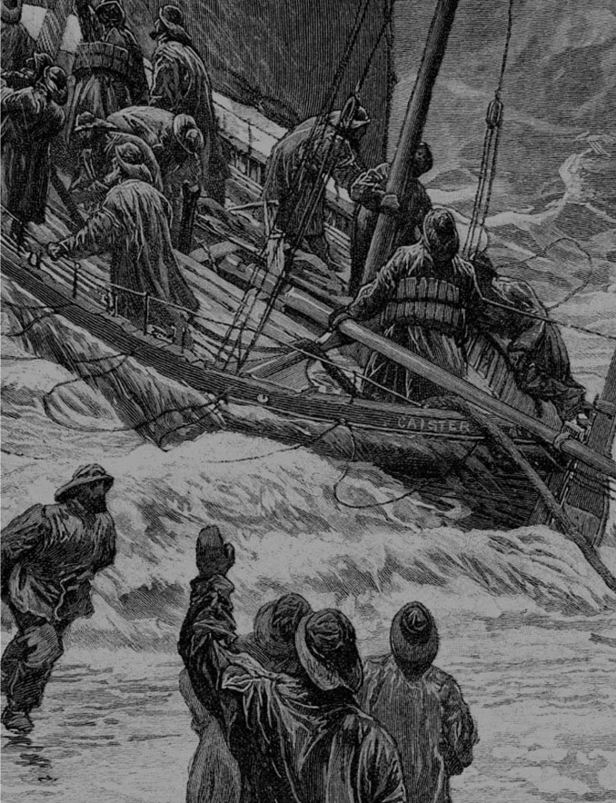 Illustration of ship crashing into beach